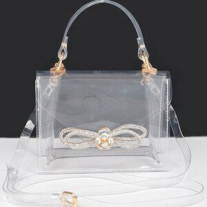 Transparent Rhinestone Bow Top Handle Bag